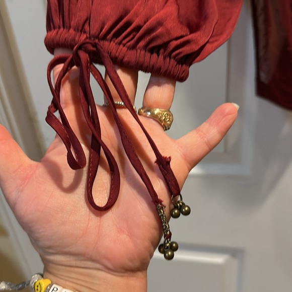 Free People Intimately Another Round Burgundy Satin Peasant Bodysuit M - Picture 5 of 9